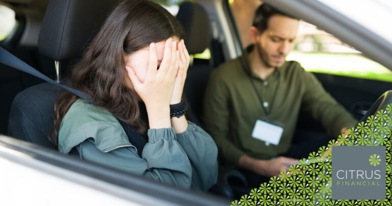 Young learner driver representing online driving test scams.