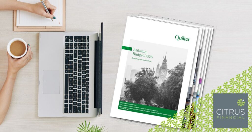 Quilter Budget 2025 Summary front cover showing title and Houses of Parliament.