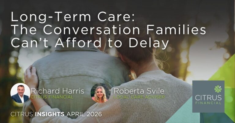 Older father with daughter discussing long-term care