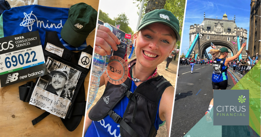 Jenny Brockman London Marathon finisher Tower Bridge medal Mind charity