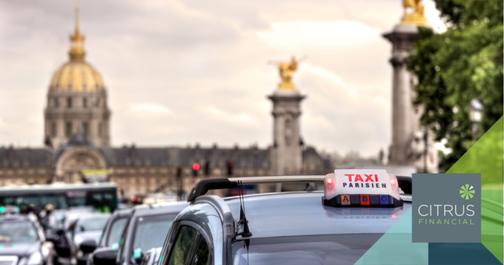 French taxi in Paris highlighting a holiday card payment scam warning