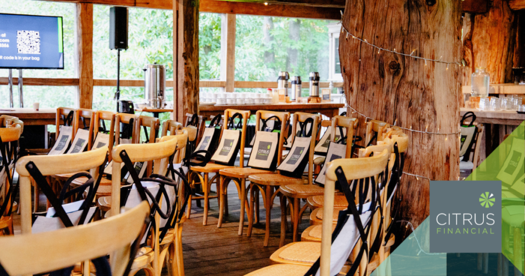 The event room at Kingdom set up for guests
